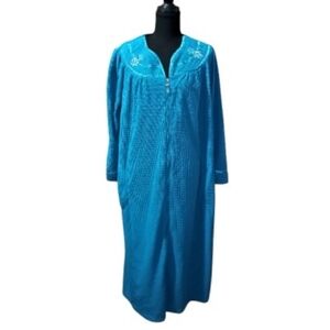 Nightgown Long Sleeve Robe Full Zip House Dress Embroidered Neckline Sz M